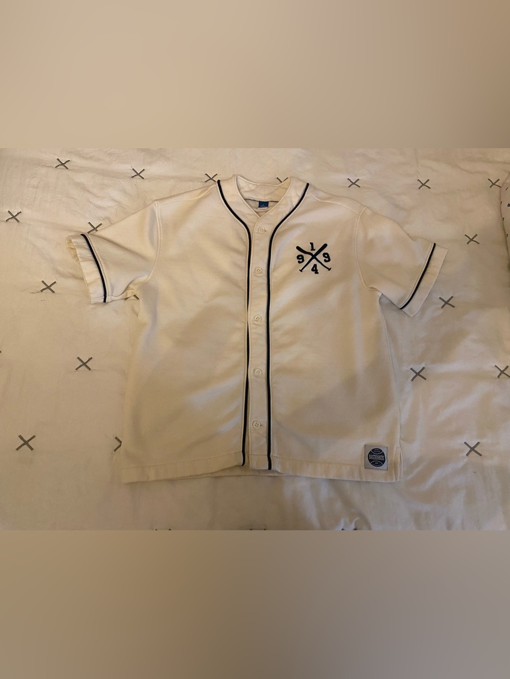 Old Navy Cream Baseball Jersey with Navy Trim
